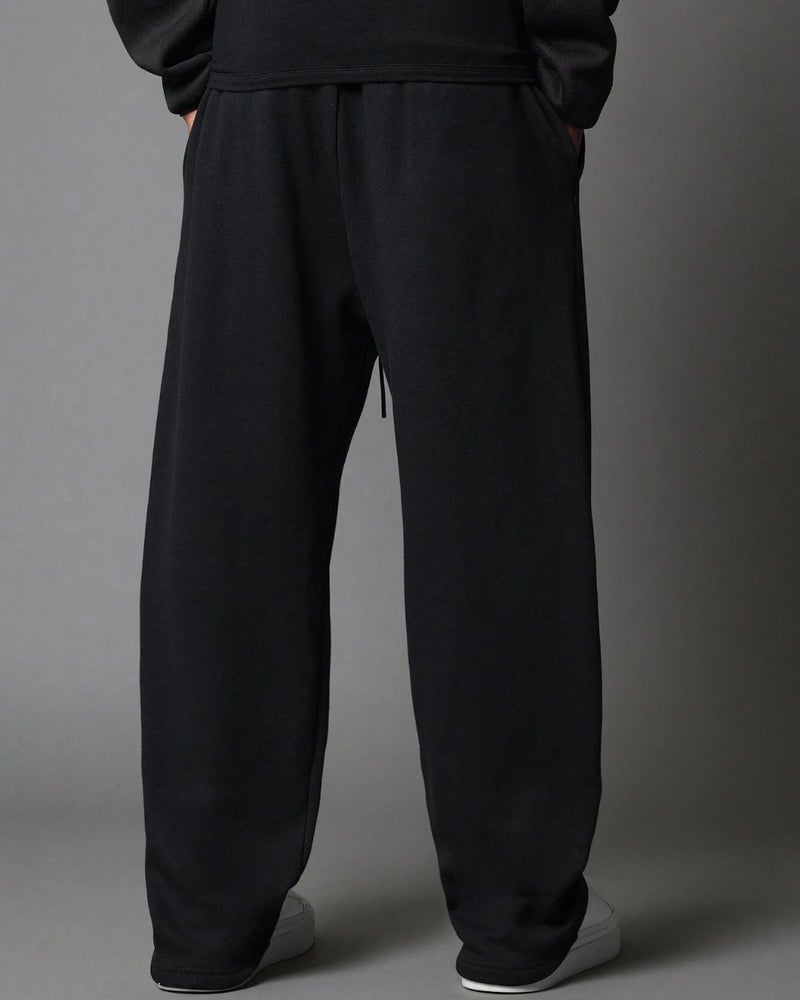 FLYNOFF Black Solid Drawstring Loose Fit Track Pant - Image 2